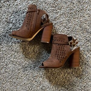 Madden Girl Brown Peep-Toe Heeled Boots